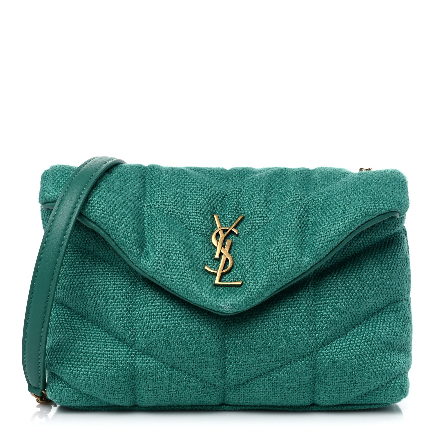 Saint Laurent Canvas Quilted Toy Loulou Puffer Monogram Chain Satchel Basil 1 of 10