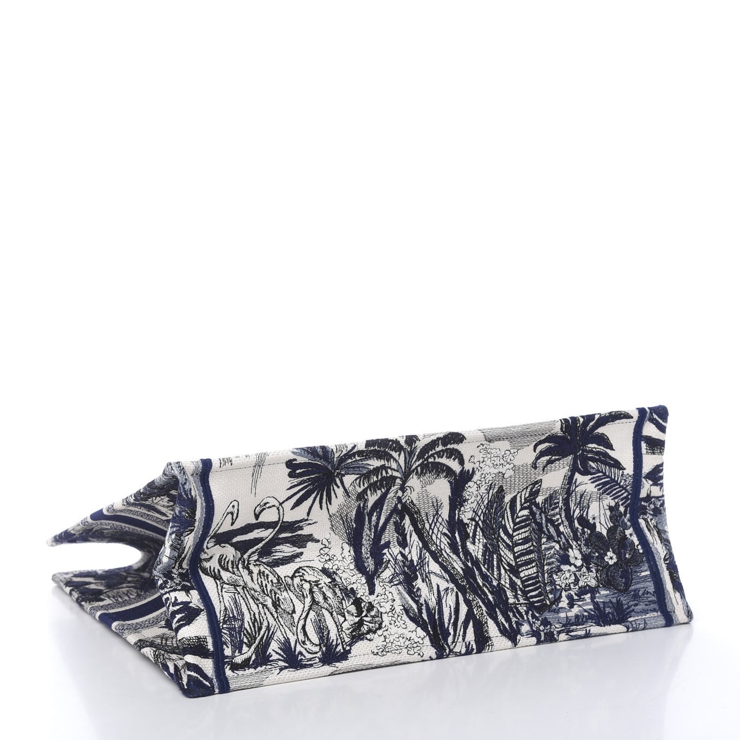 Canvas Embroidered Large Palm Tree Toile De Jouy Book Tote Blue