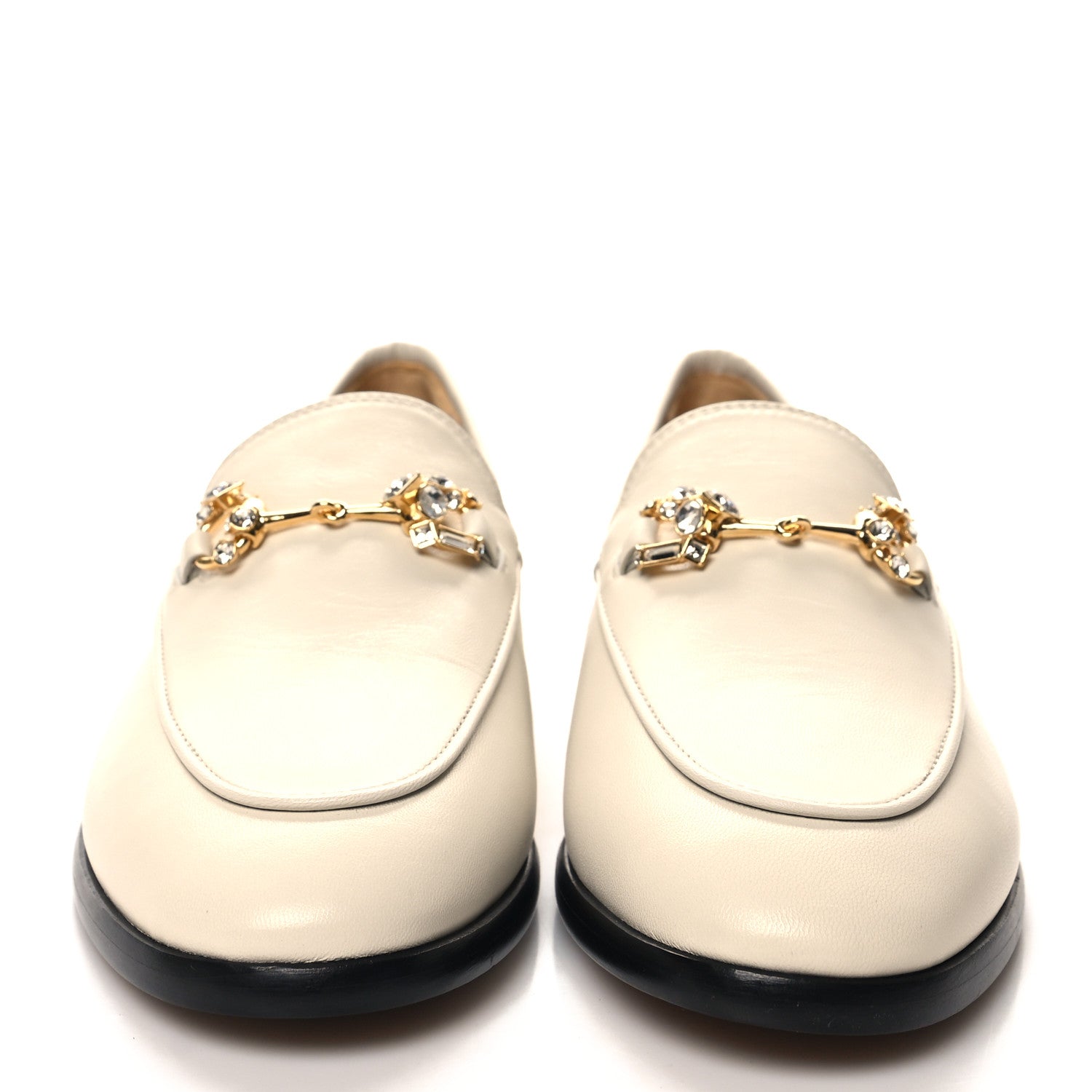 Gucci Calfskin Crystal Womens Jordaan Loafers 37 Mystic White 2 of 9