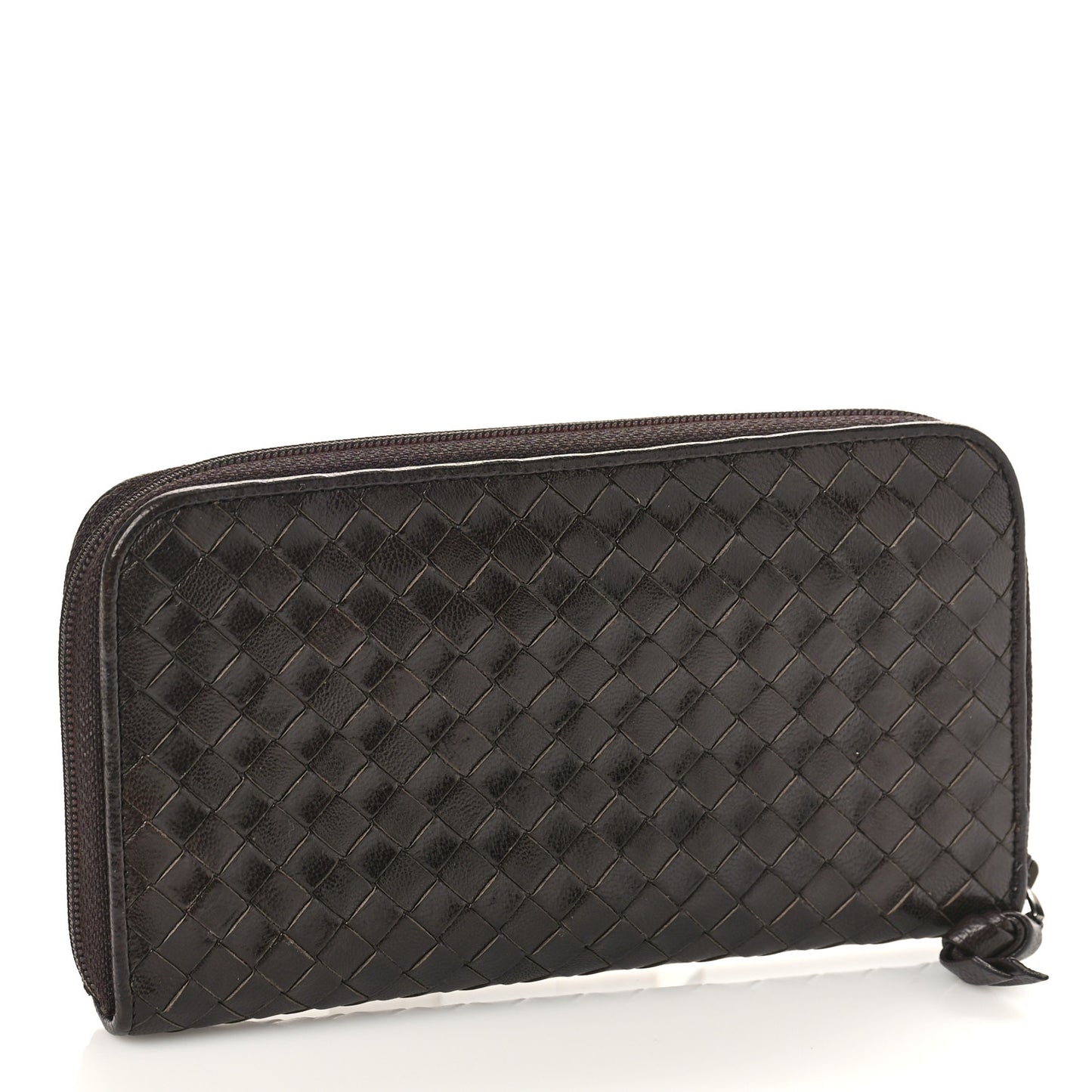 Nappa Intrecciato Zip Around Wallet Ebano