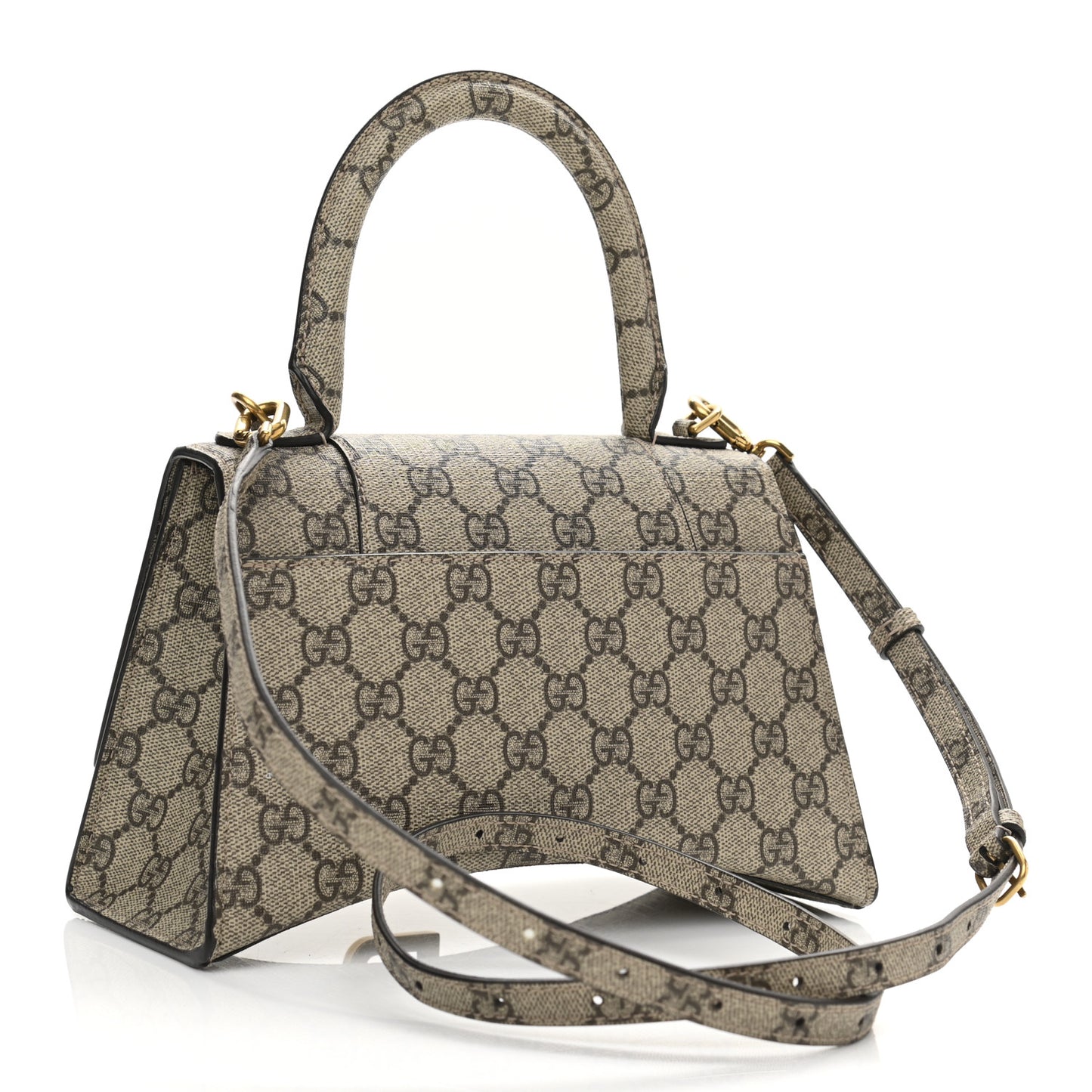 X GUCCI GG Supreme Monogram Small Hourglass Top Handle Bag Beige Ebony