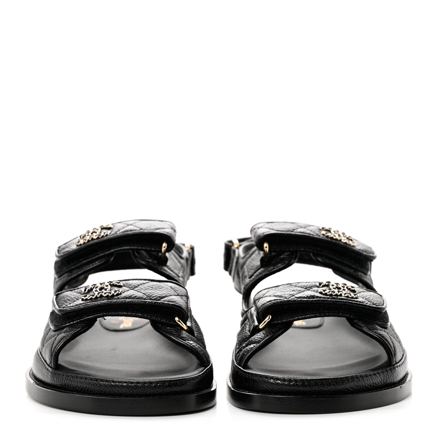 Chanel Grained Calfskin Velcro Dad Sandals 36.5 Black 2 of 9