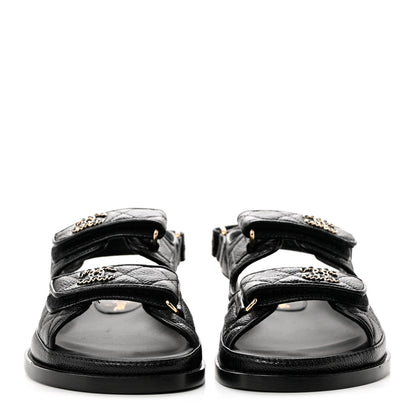 Chanel Grained Calfskin Velcro Dad Sandals 36.5 Black 2 of 9
