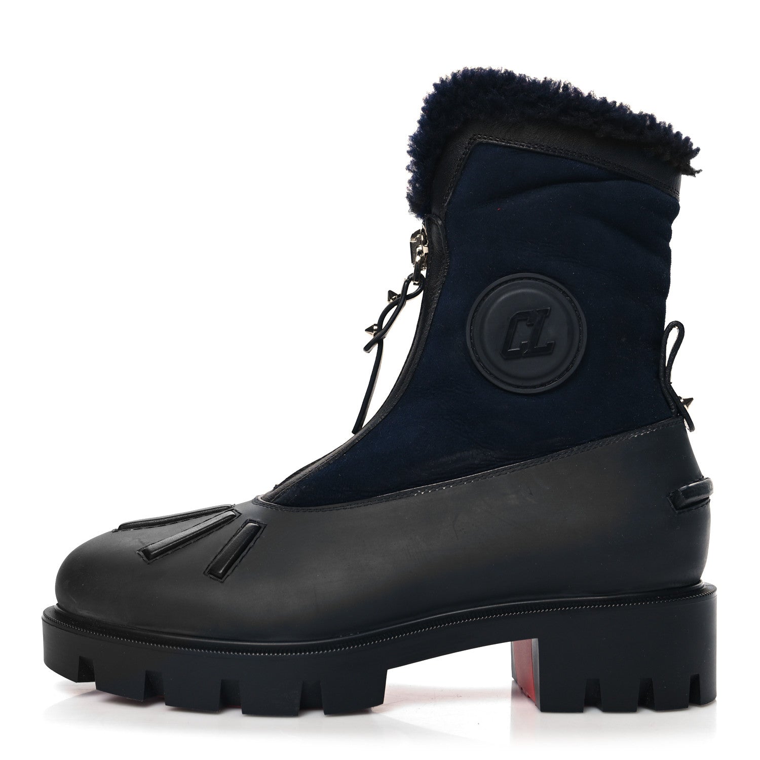 Christian Louboutin Kid Calfskin Suede Rubber Shearling Glory Duck Flat Boot 37 Black 1 of 9