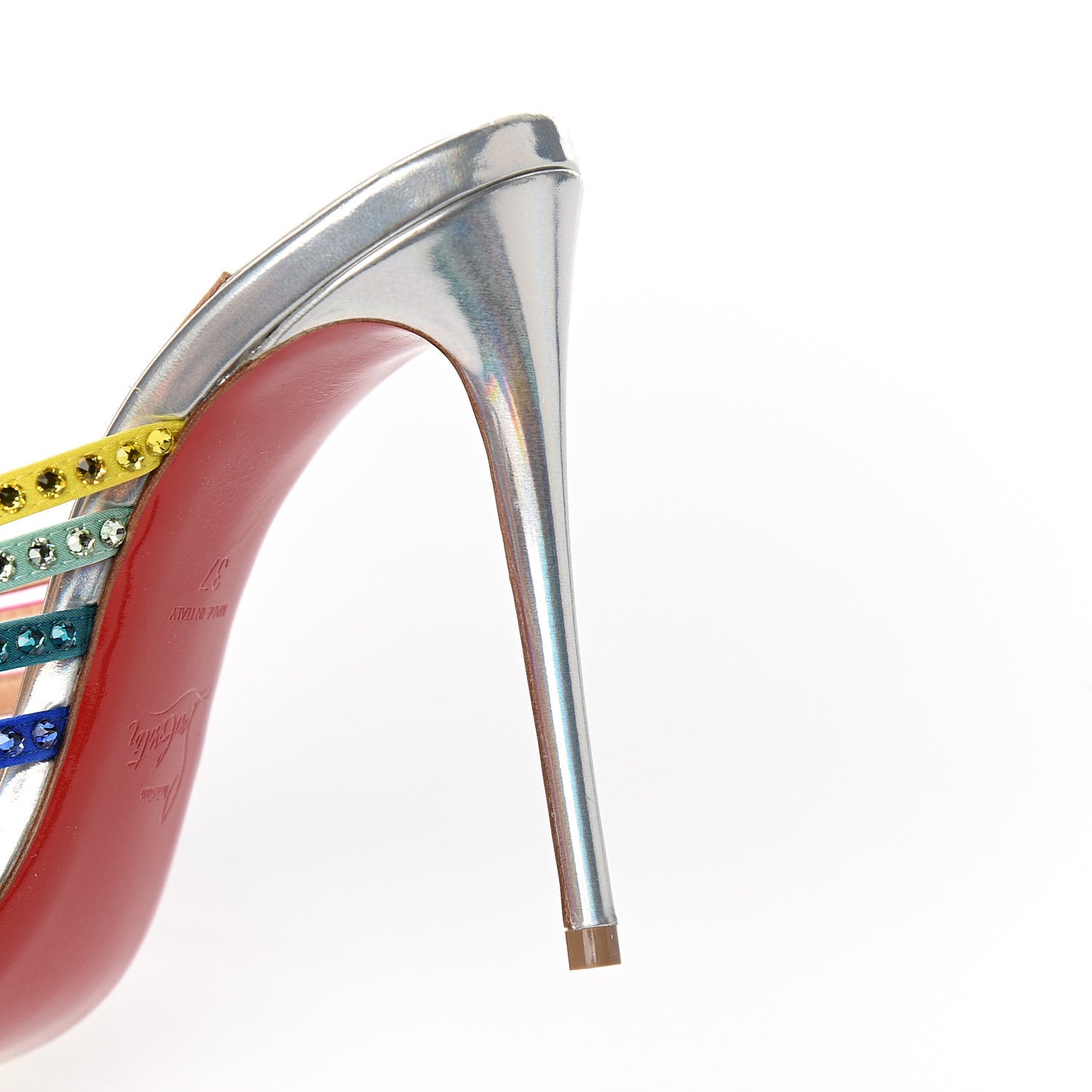 Specchio Calfskin Crystal Marthastrass 100 Slide Sandals 37 Silver Multicolor