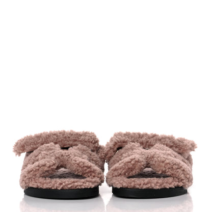 Hermes Woolskin Womens Chypre Sandals 37 Bois De Santal 2 of 8