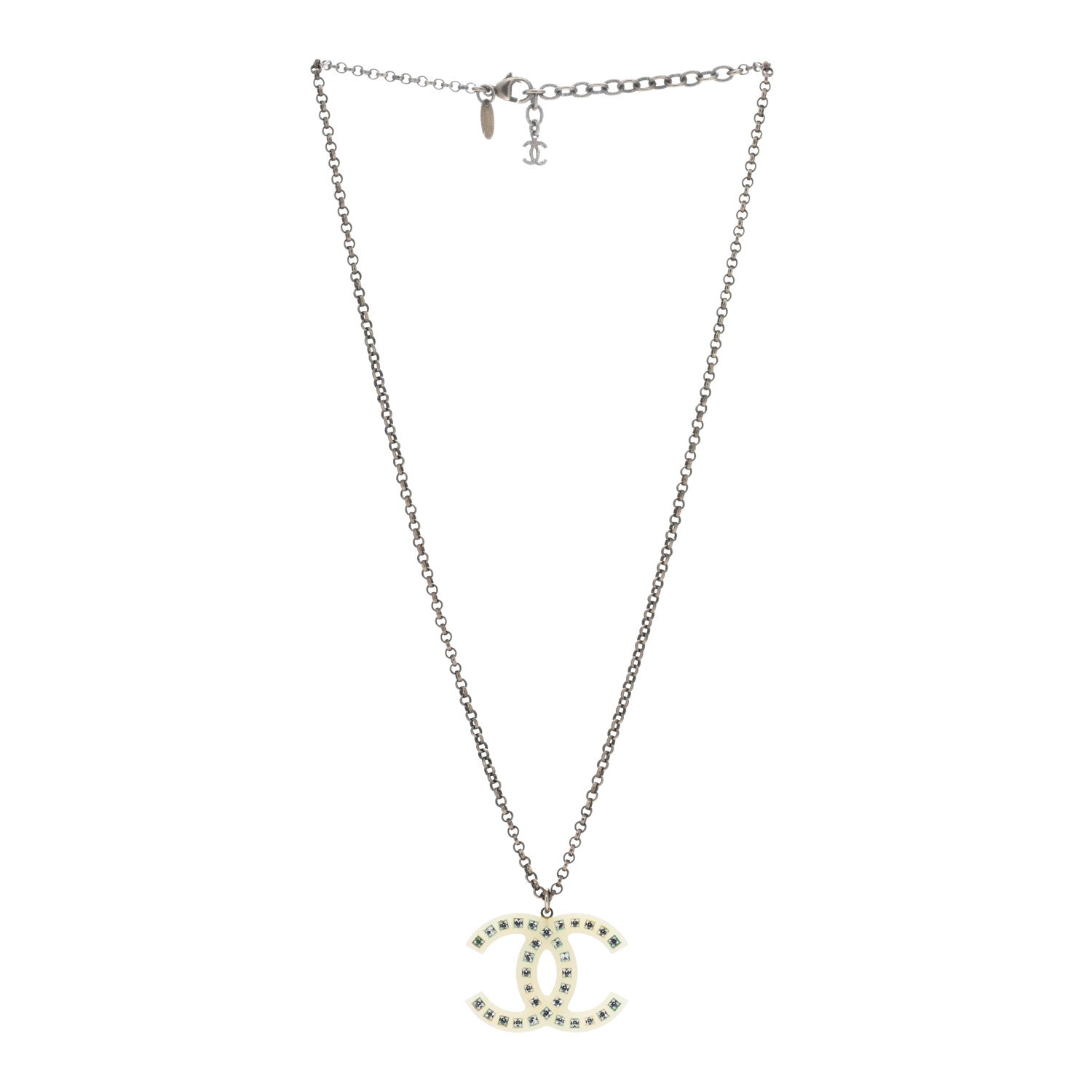 Chanel Crystal CC Pendant Necklace Gold 3 of 4