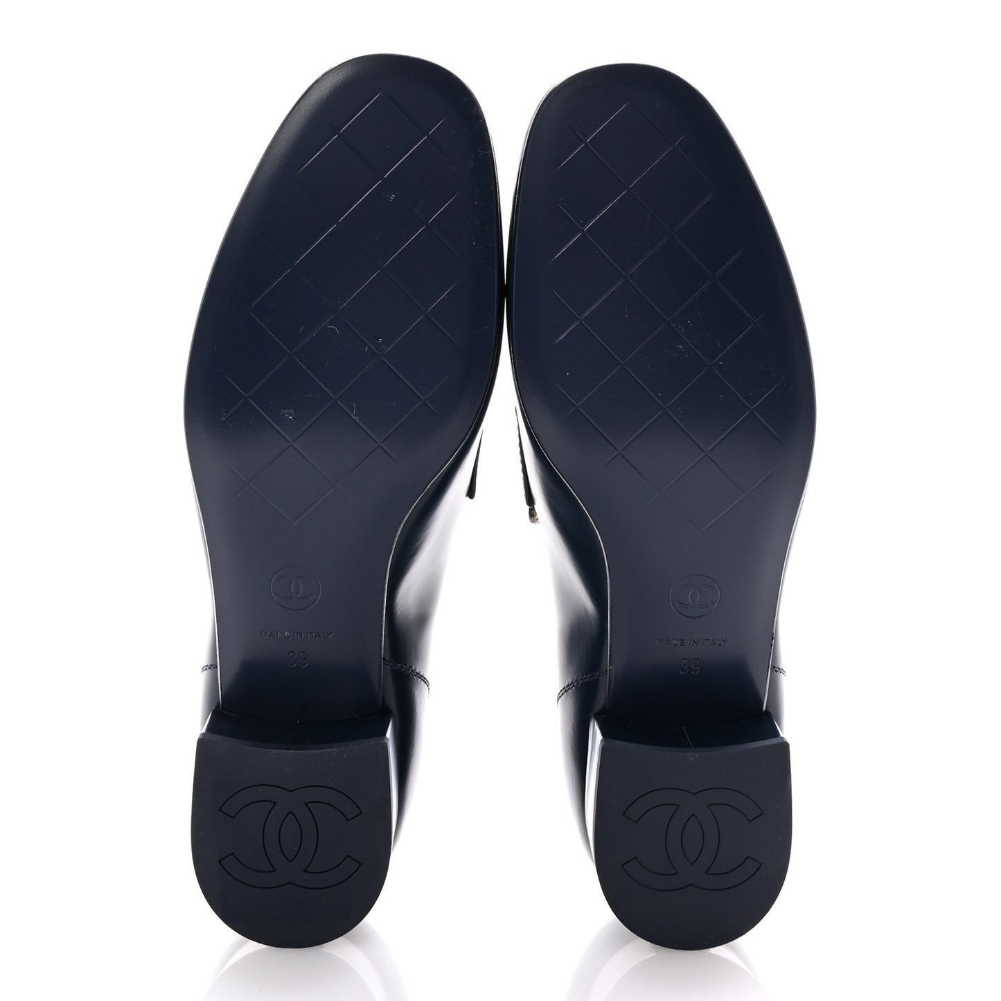 Shiny Calfskin Logo Loafers 39 Navy