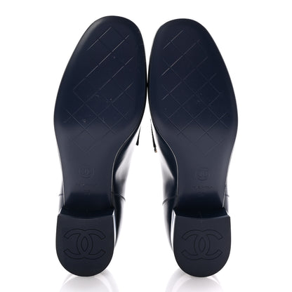 Chanel Shiny Calfskin Logo Loafers 39 Navy 7 of 11