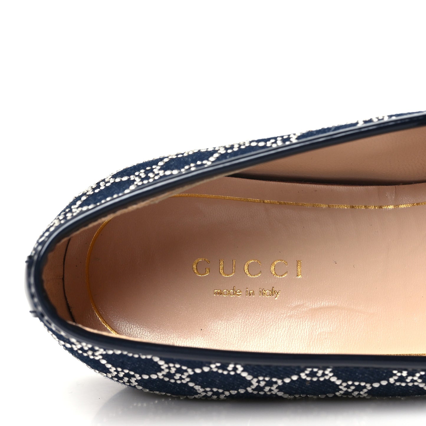 Denim Crystal GG Monogram Horsebit Womens Jordaan Loafers 38 Deep Blue Blue Milad