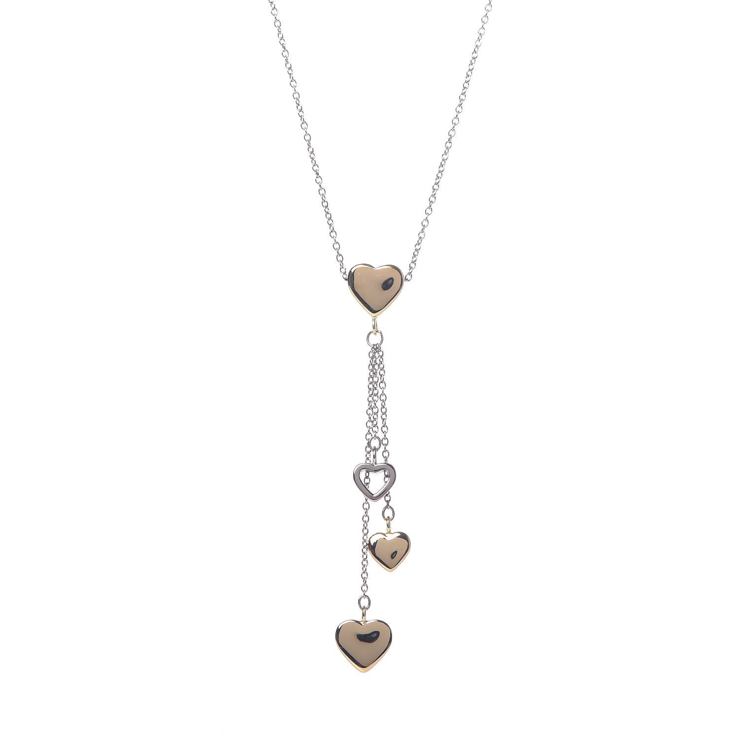 Tiffany 18K White Yellow Gold Multi-Heart Drop Pendant Necklace 4 of 6
