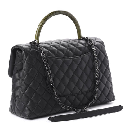 Chanel Caviar Lizard Quilted Medium Coco Handle Flap Black 3 of 11