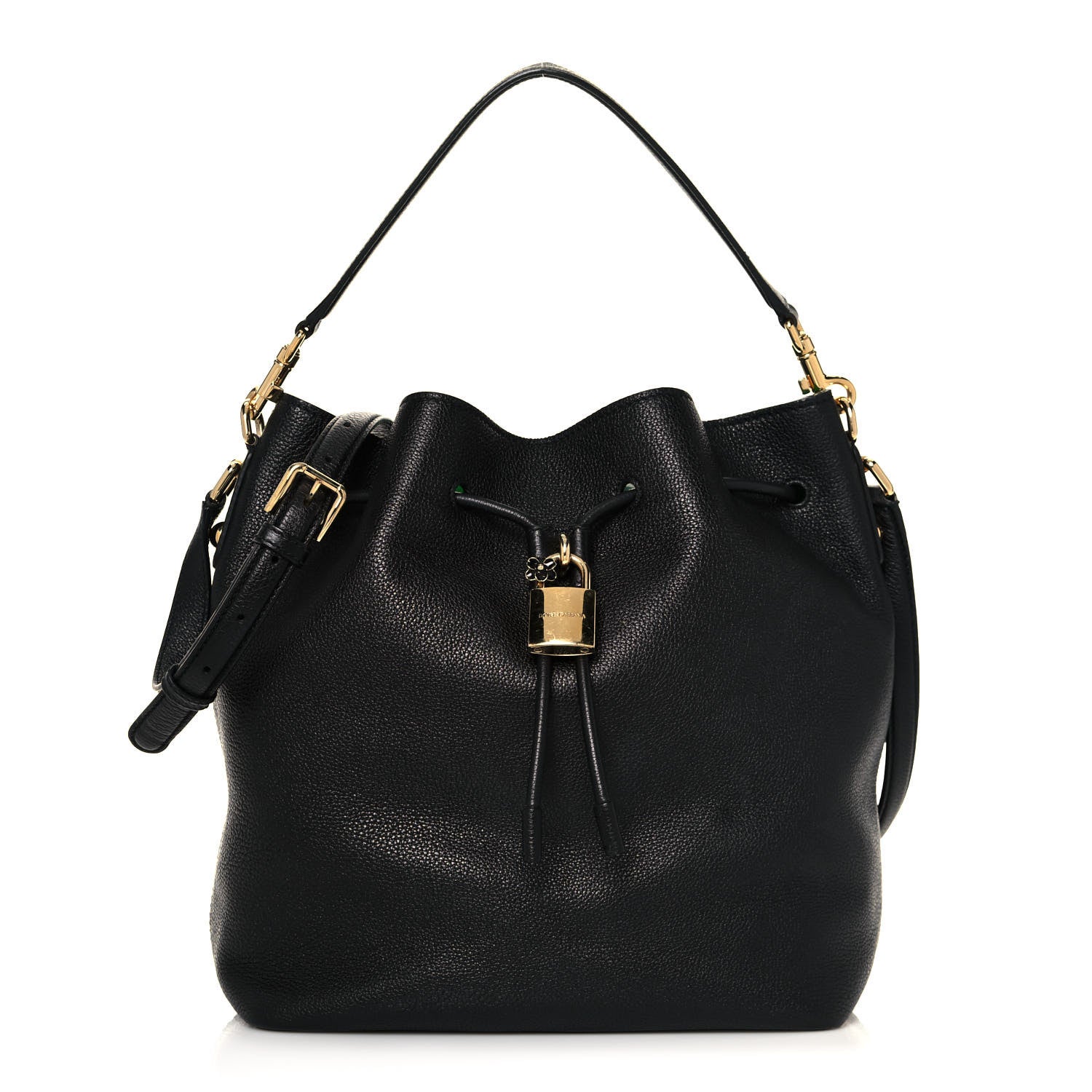 Dolce & Gabbana Drummed Calfskin Claudia Drawstring Bucket Shoulder Bag Black 1 of 12