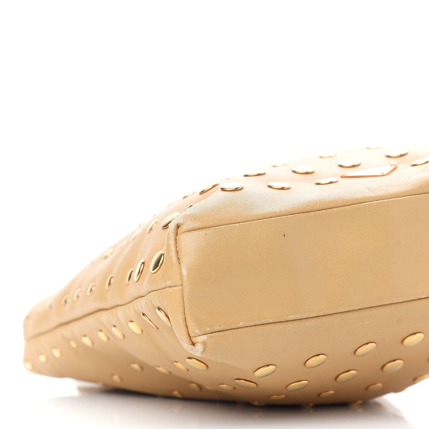 Prada Calfskin Studded Handbag Beige 7 of 9