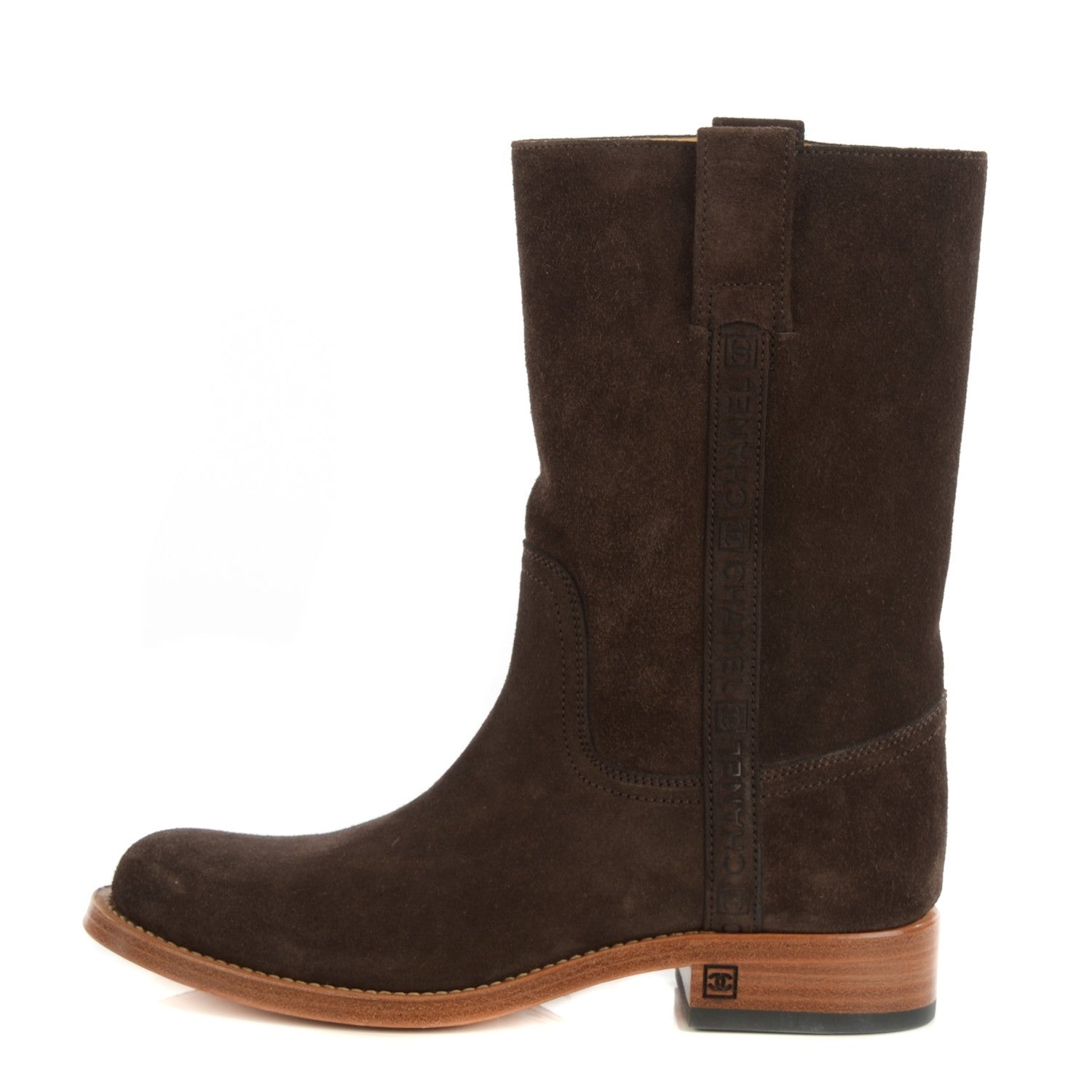 Chanel Suede Logo Boots 38 Brown 1 of 8