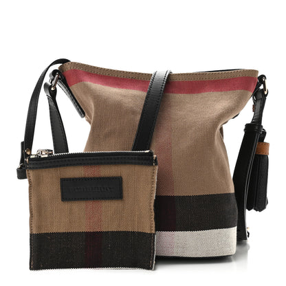 Burberry Canvas Mega Check Mini Ashby Tassel Crossbody Black 1 of 10