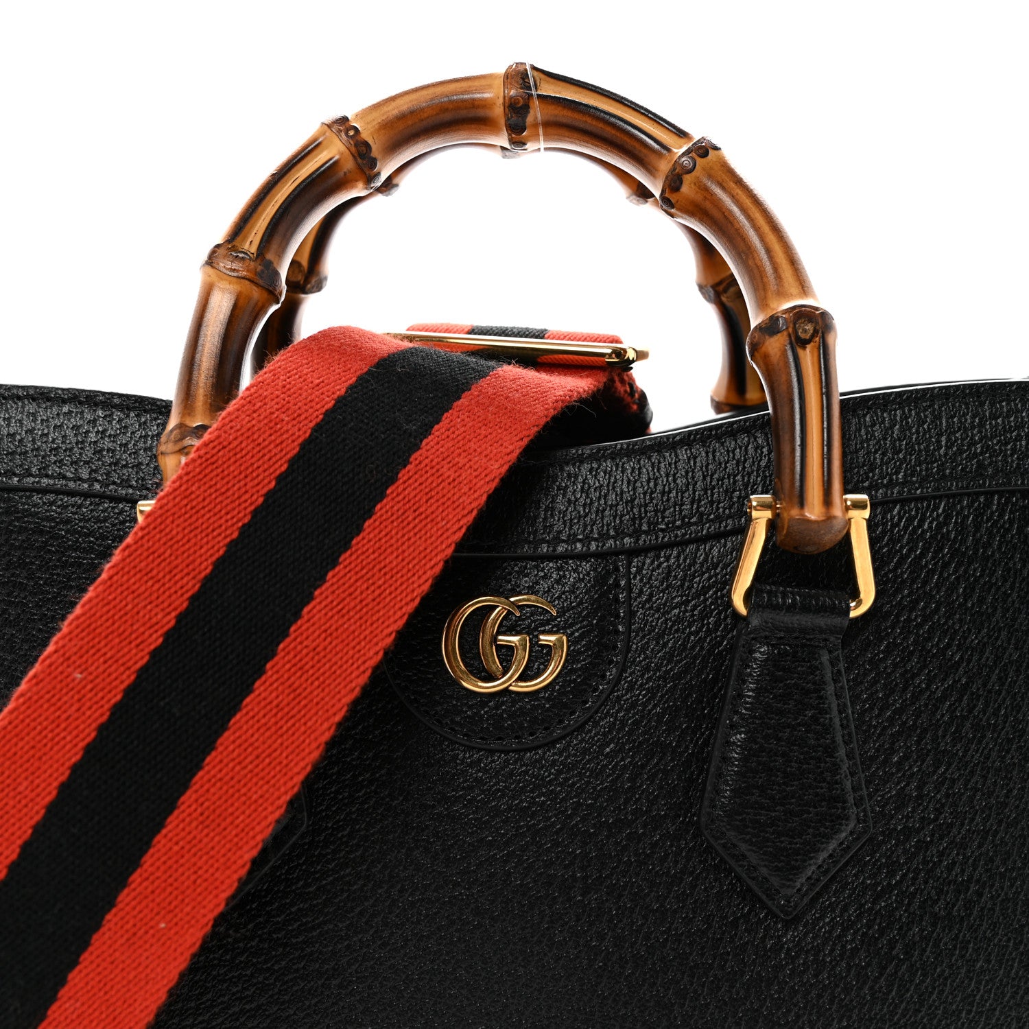 Gucci Textured Dollar Calfskin Web Small Diana Tote Bag Black Dusty Grey 7 of 9