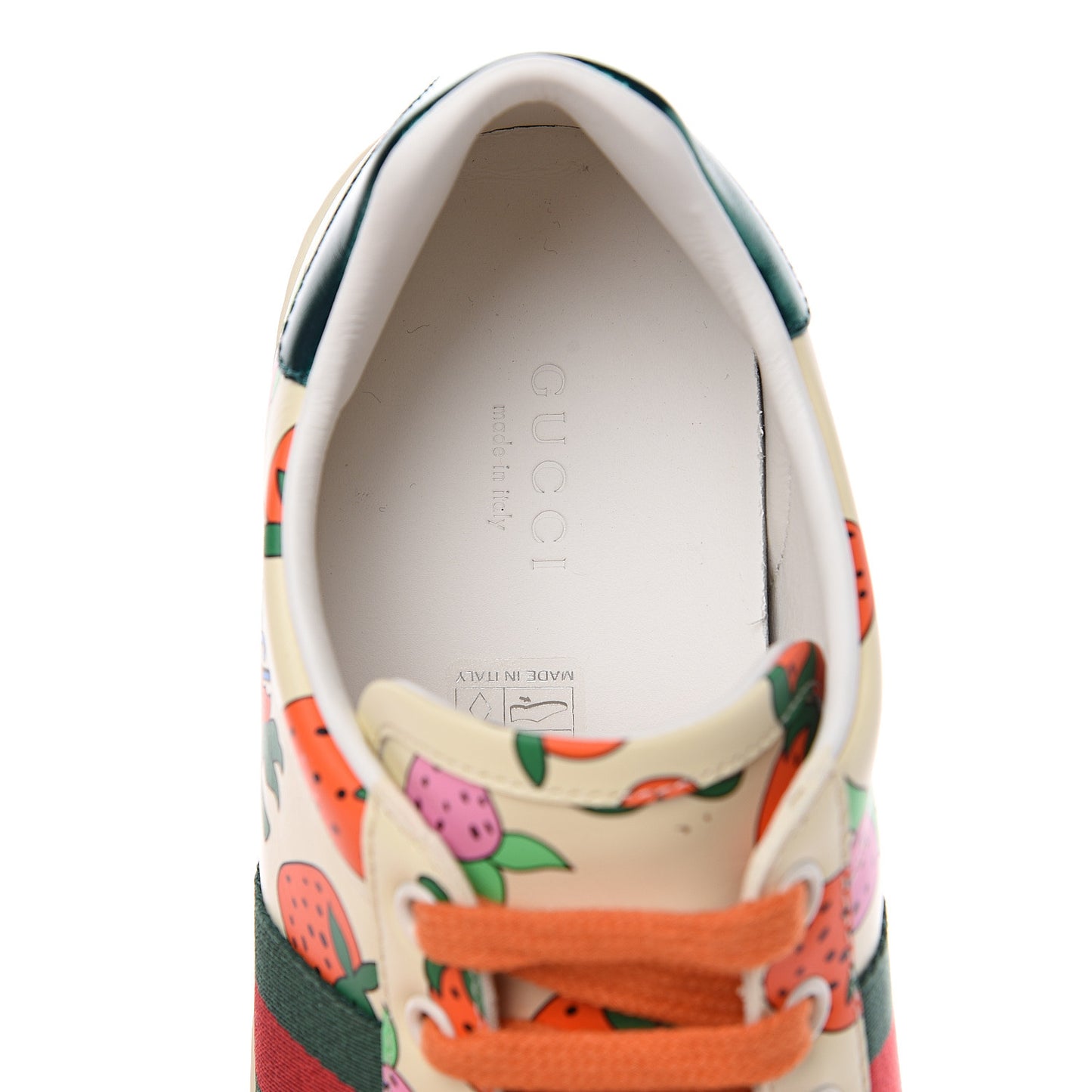 Calfskin Web Strawberry Print Womens Ace Sneakers 37.5 Ivory Red Green