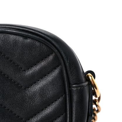 Gucci Calfskin Matelasse Mini GG Marmont Chain Shoulder Bag Black 19 of 25