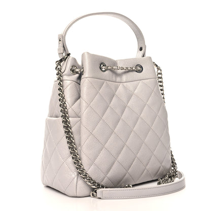 Chanel Caviar Flat Quilted CC Chain Bucket Drawstring Bag Light Grey 3 of 11