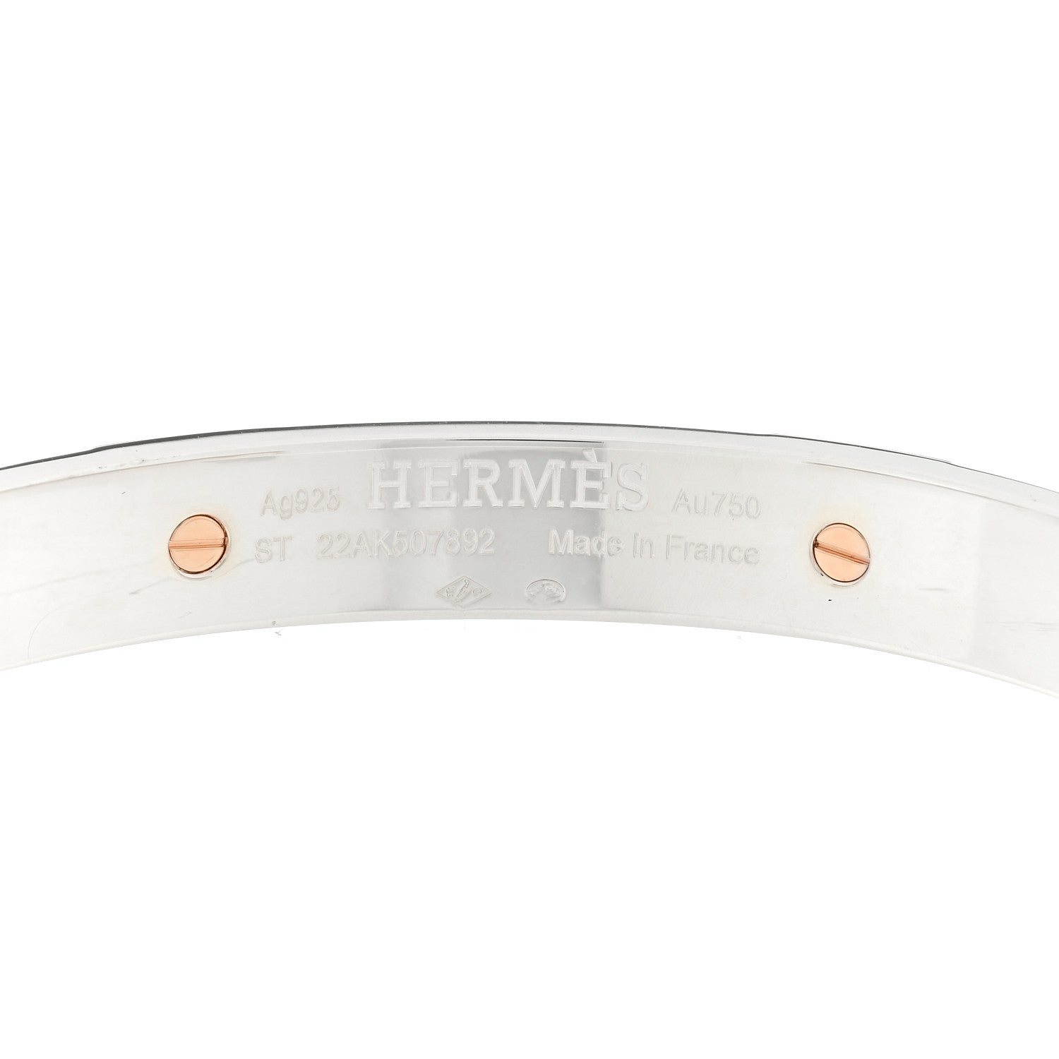 Hermes Sterling Silver 18K Rose Gold Clou d'H Cuff Bracelet ST 3 of 3