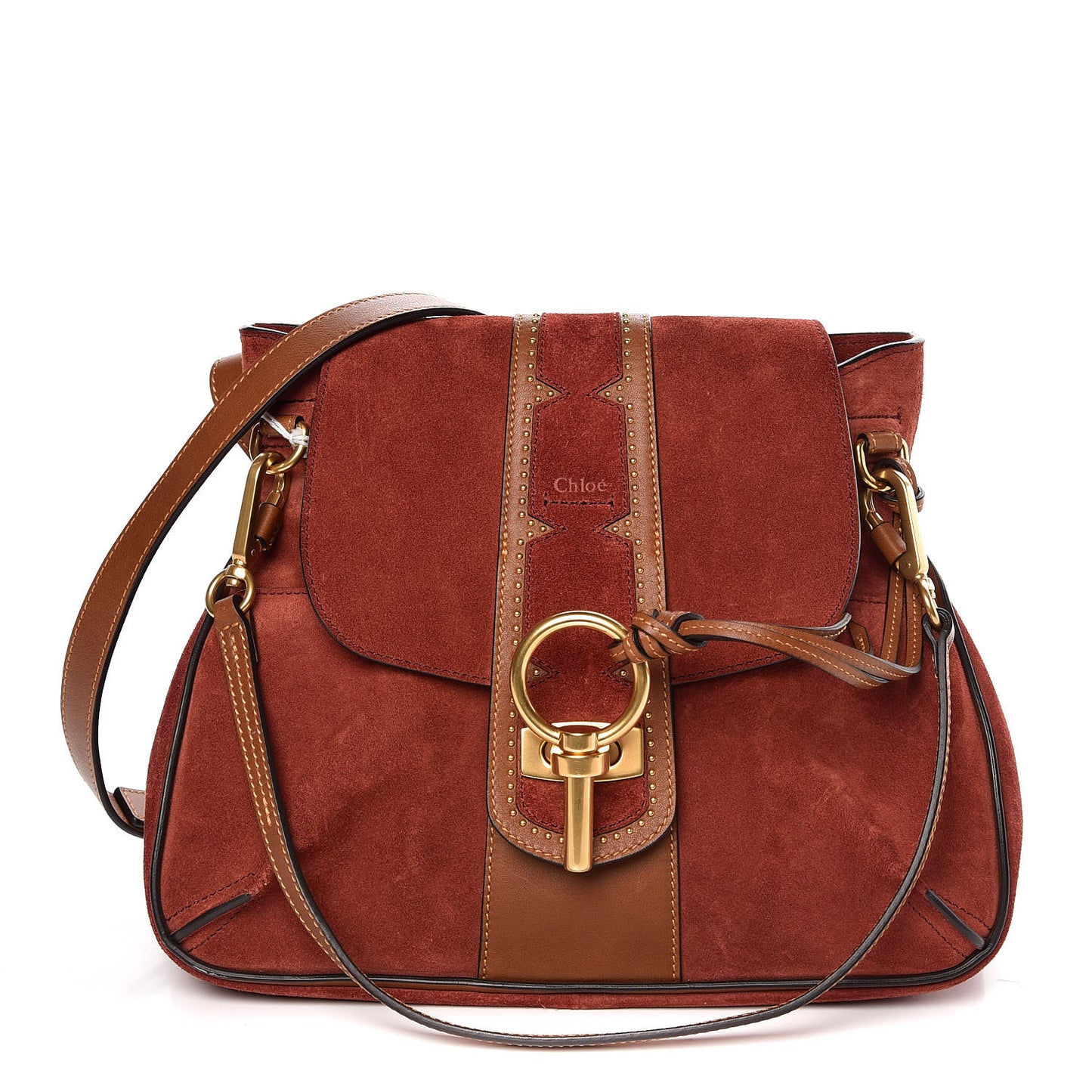 Suede Studded Small Lexa Shoulder Bag Saffron Red