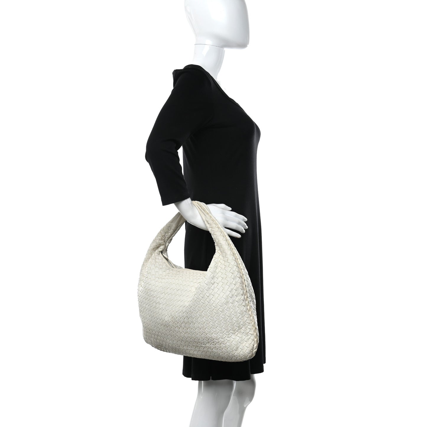 Nappa Intrecciato Large Veneta Hobo White