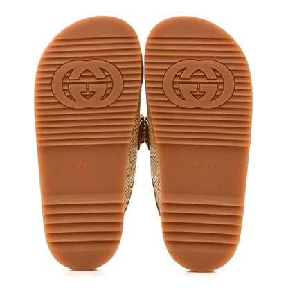 Gucci GG Raffia Womens Slide Sandals With Straps 37.5 Natural Harness Brown 6 of 10