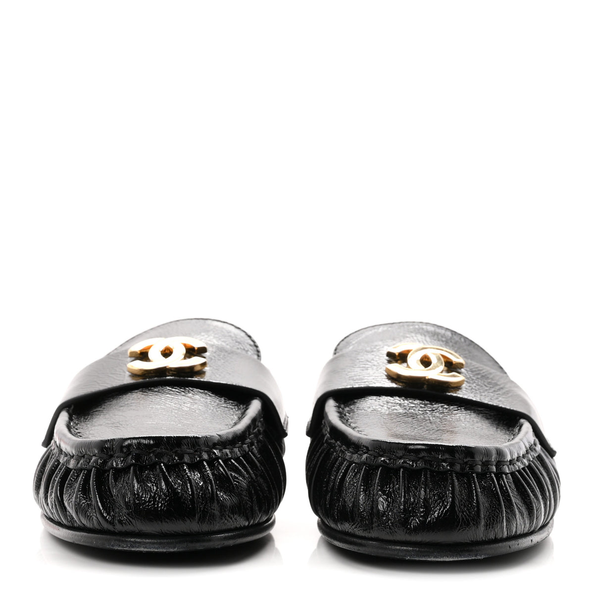 Chanel Shiny Crumpled Lambskin CC Mules 40 Black 3 of 9