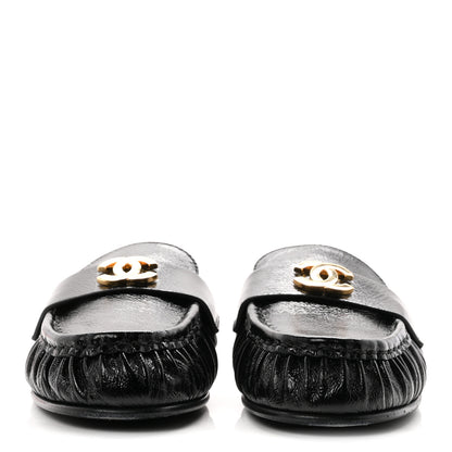Chanel Shiny Crumpled Lambskin CC Mules 40 Black 3 of 9