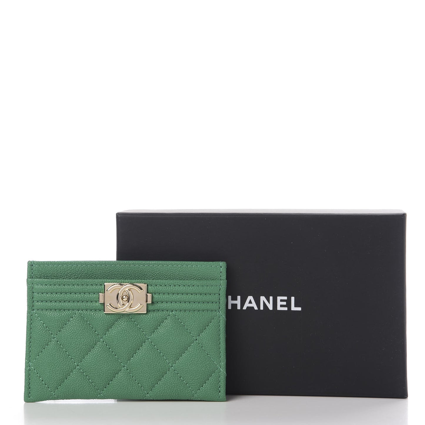 Caviar Quilted Boy Card Holder Green