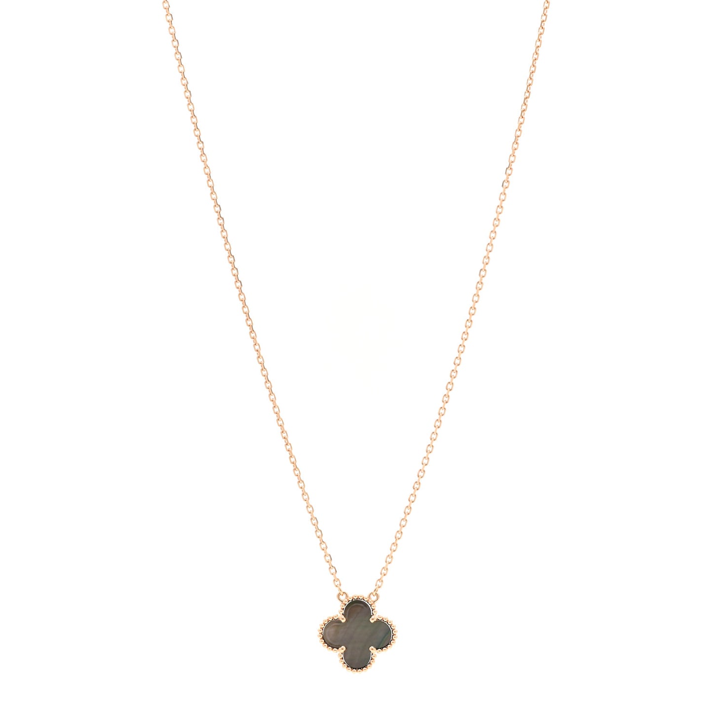 18K Rose Gold Gray Mother of Pearl Vintage Alhambra Pendant Necklace