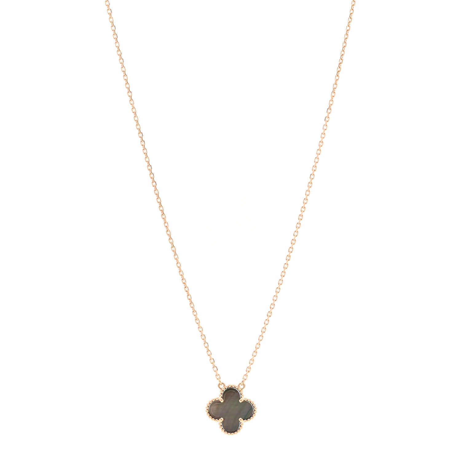 Van Cleef & Arpels 18K Rose Gold Gray Mother of Pearl Vintage Alhambra Pendant Necklace 1 of 6