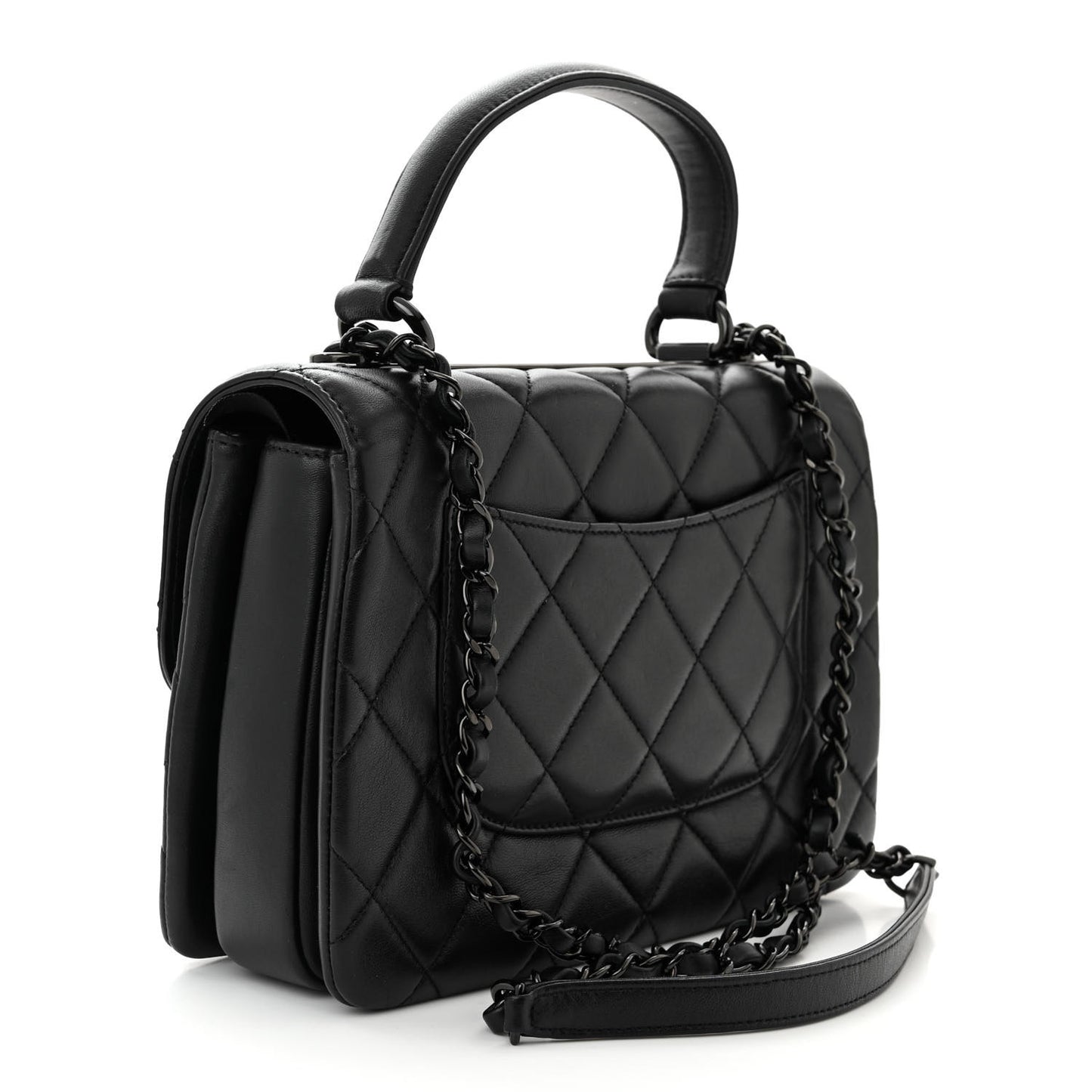 Lambskin Quilted Small Trendy CC Dual Handle Flap Bag So Black