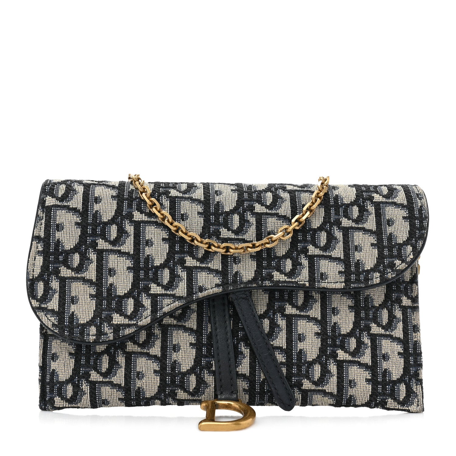 Christian Dior Oblique Saddle Chain Long Wallet Blue 1 of 10