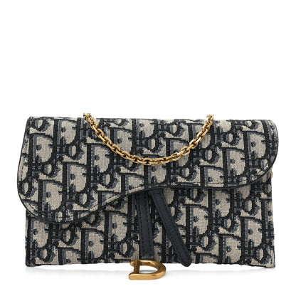 Christian Dior Oblique Saddle Chain Long Wallet Blue 1 of 10