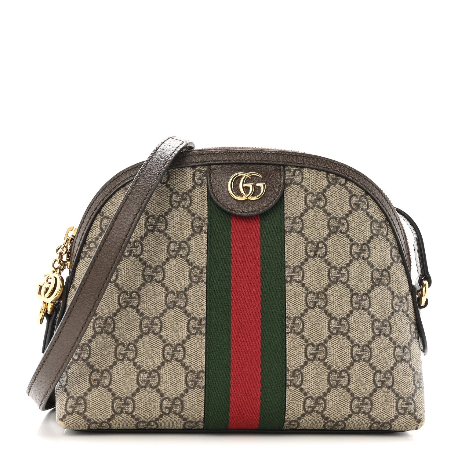 Gucci GG Supreme Monogram Textured Dollar Calfskin Web Small Ophidia Dome Shoulder Bag Beige Ebony New Acero 1 of 12