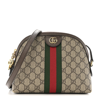Gucci GG Supreme Monogram Textured Dollar Calfskin Web Small Ophidia Dome Shoulder Bag Beige Ebony New Acero 1 of 12