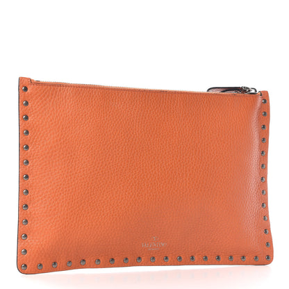 Valentino Garavani Grained Calfskin Turquoise Large Rockstud Rolling Zip Pouch Orange 3 of 8