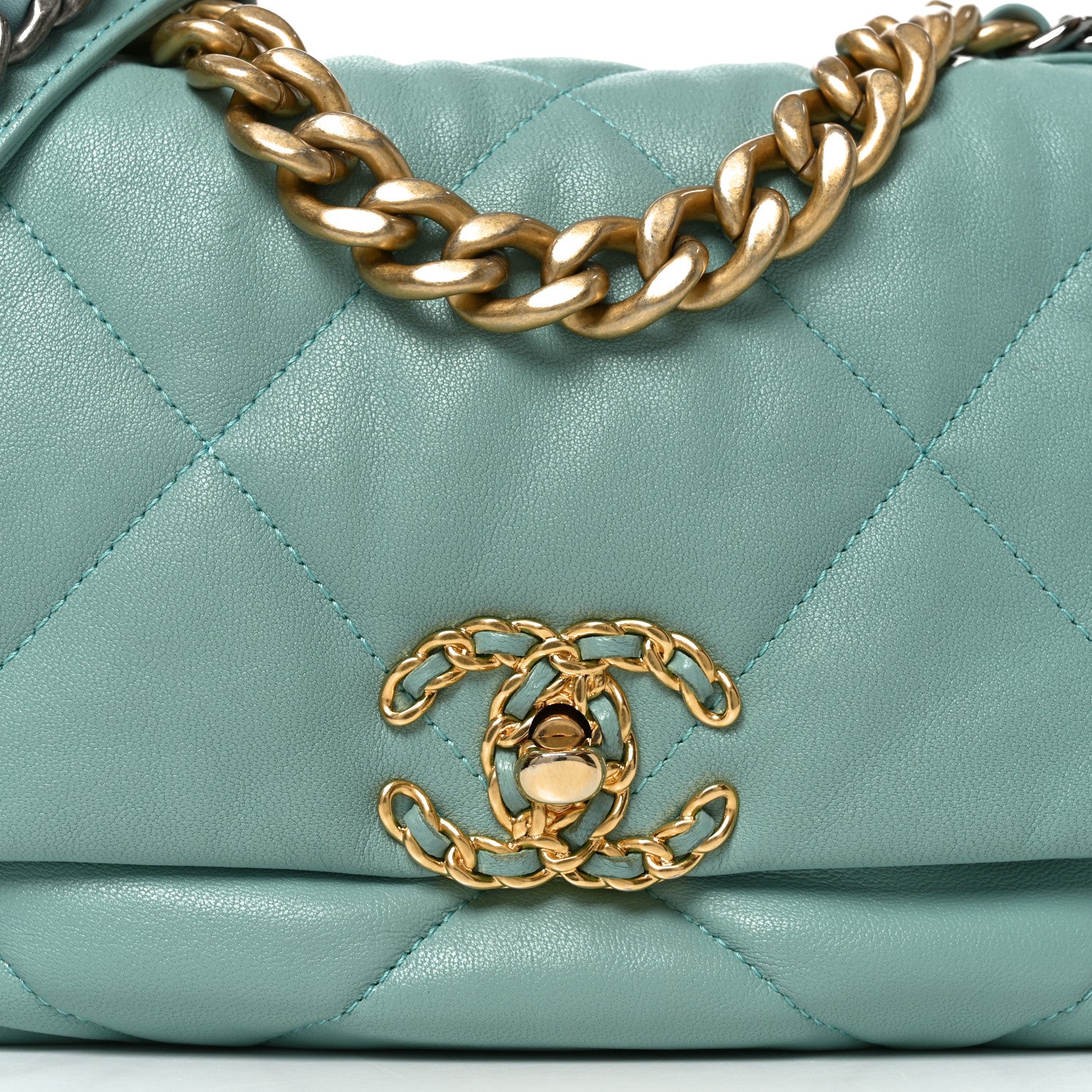 Chanel Goatskin Quilted Medium Chanel 19 Flap Light Blue 8 of 10