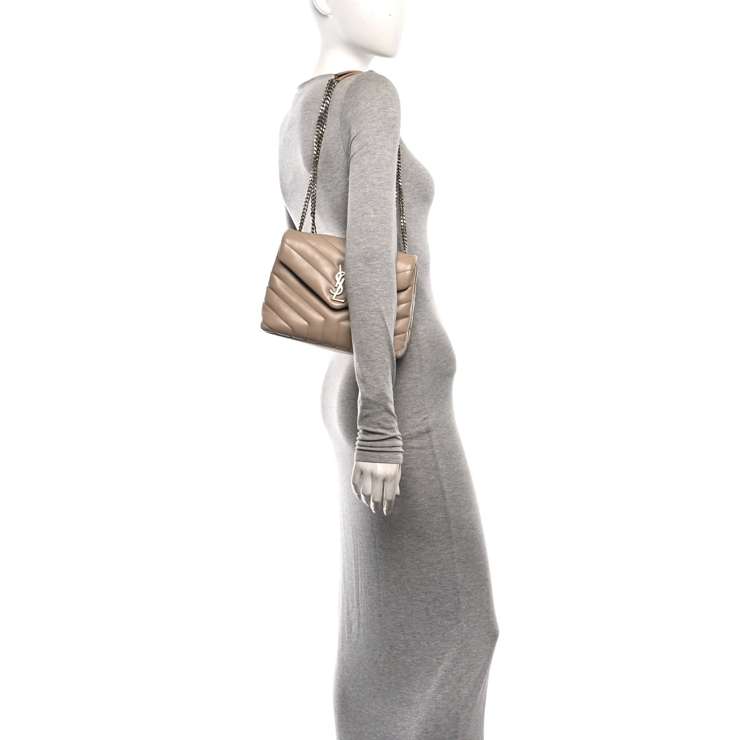 Calfskin Y Quilted Monogram Small Loulou Chain Satchel Dark Beige