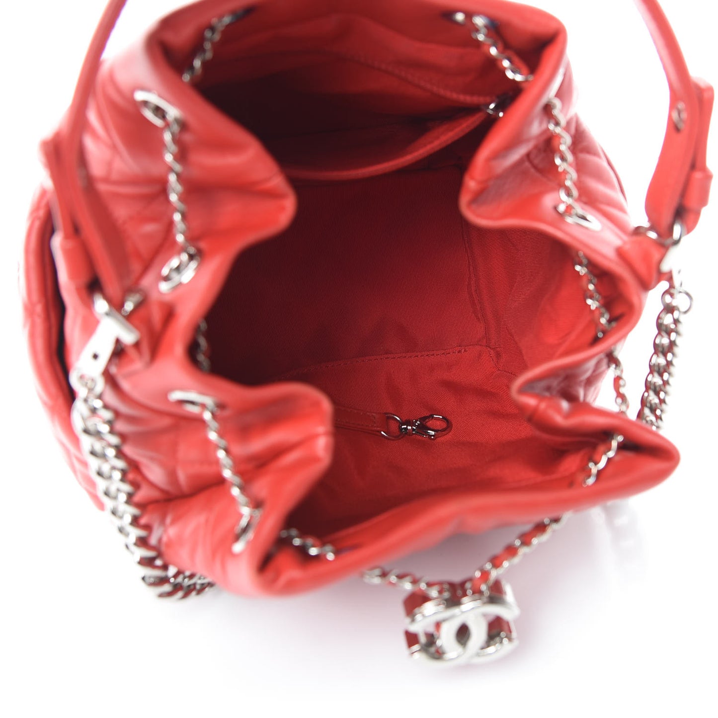 Lambskin Quilted Small CC Chain Drawstring Bucket Bag Red