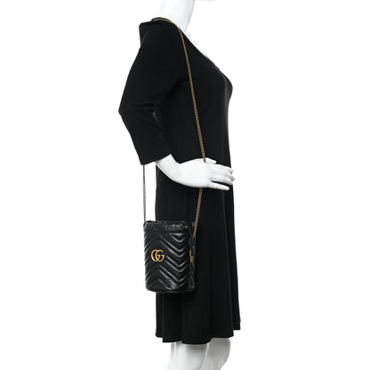 Gucci Calfskin Matelasse Mini GG Marmont 2.0 Bucket Bag Black 2 of 12