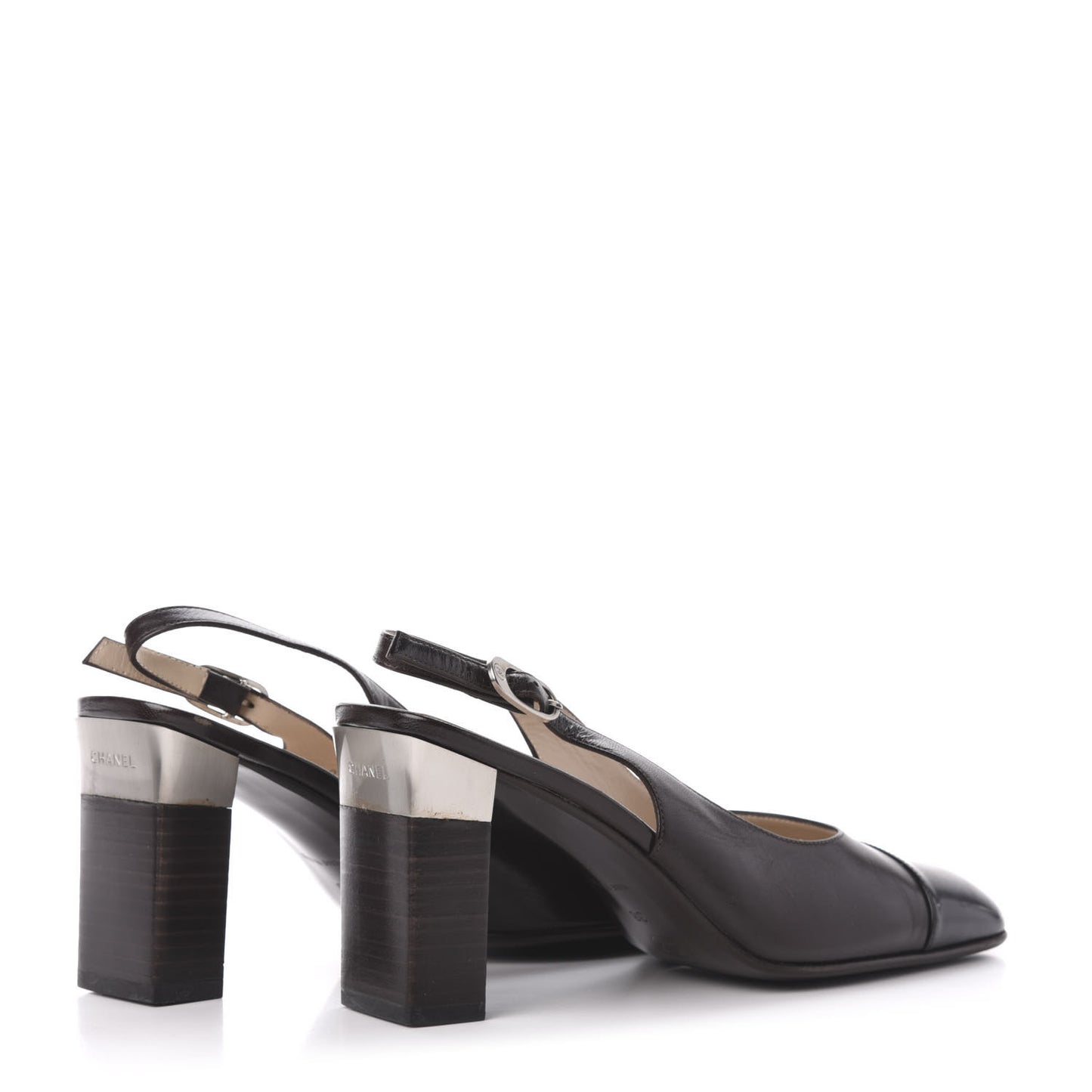 Goatskin Cap Toe CC Slingback Sandals 38 Black