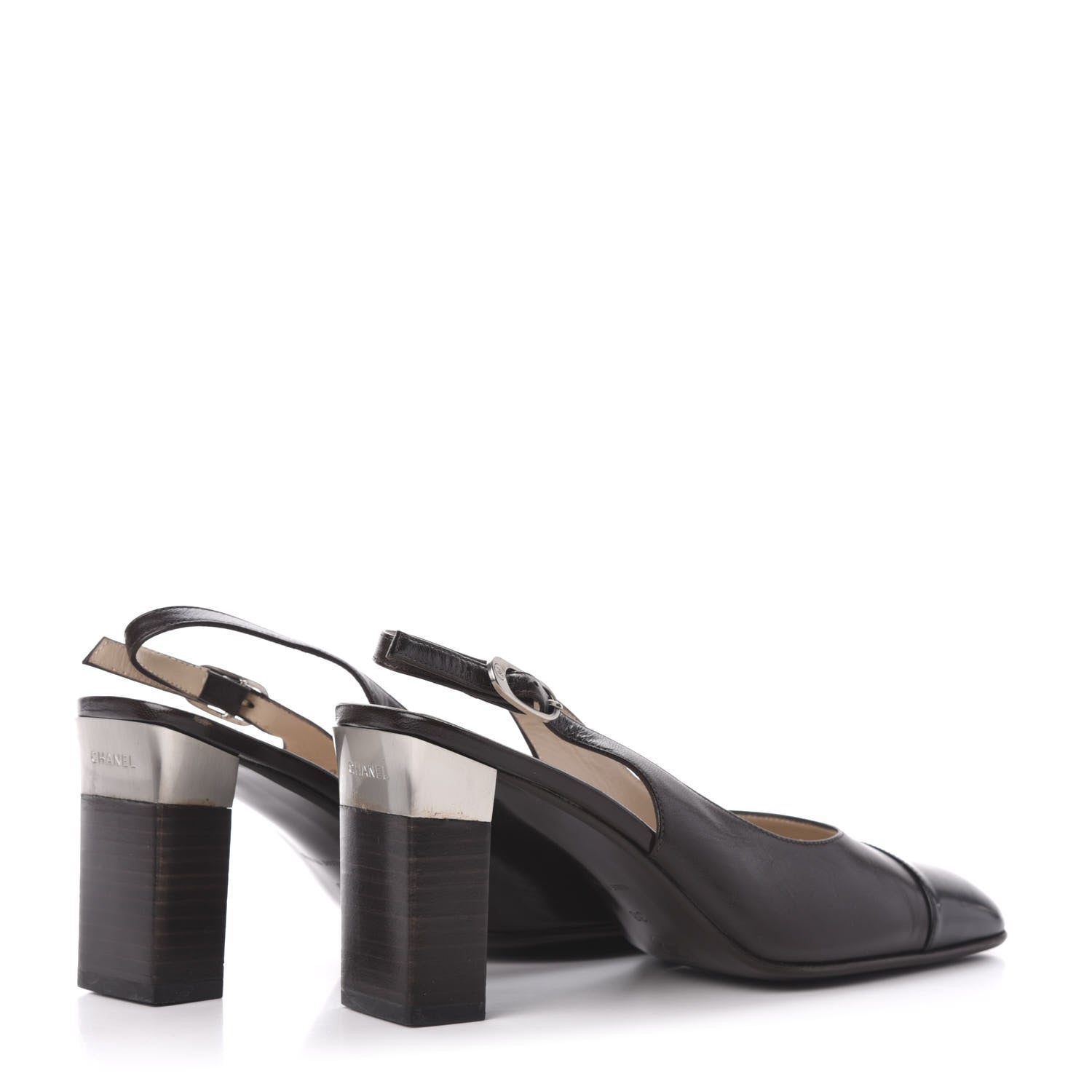 Chanel Goatskin Cap Toe CC Slingback Sandals 38 Black 4 of 10