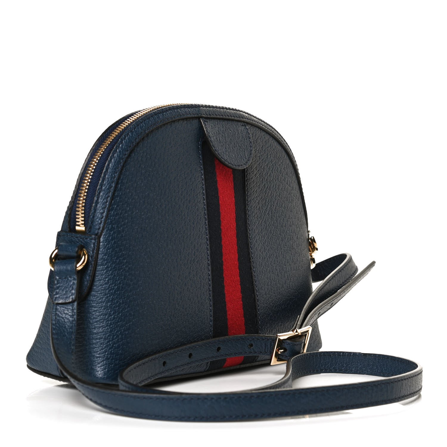 Gucci Textured Dollar Calfskin Web Small Ophidia Dome Shoulder Bag Blue Agata 3 of 13