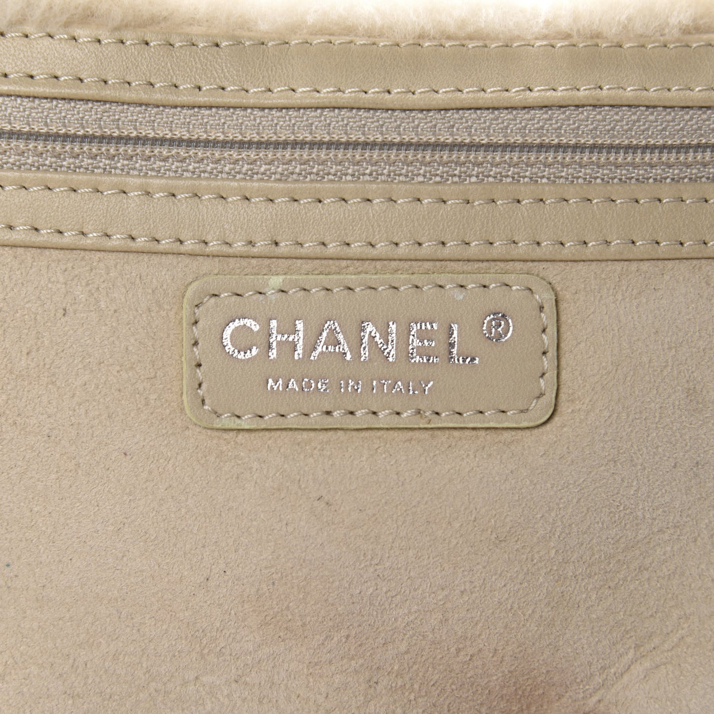 Shearling Suede Stitched CC Tote Light Beige