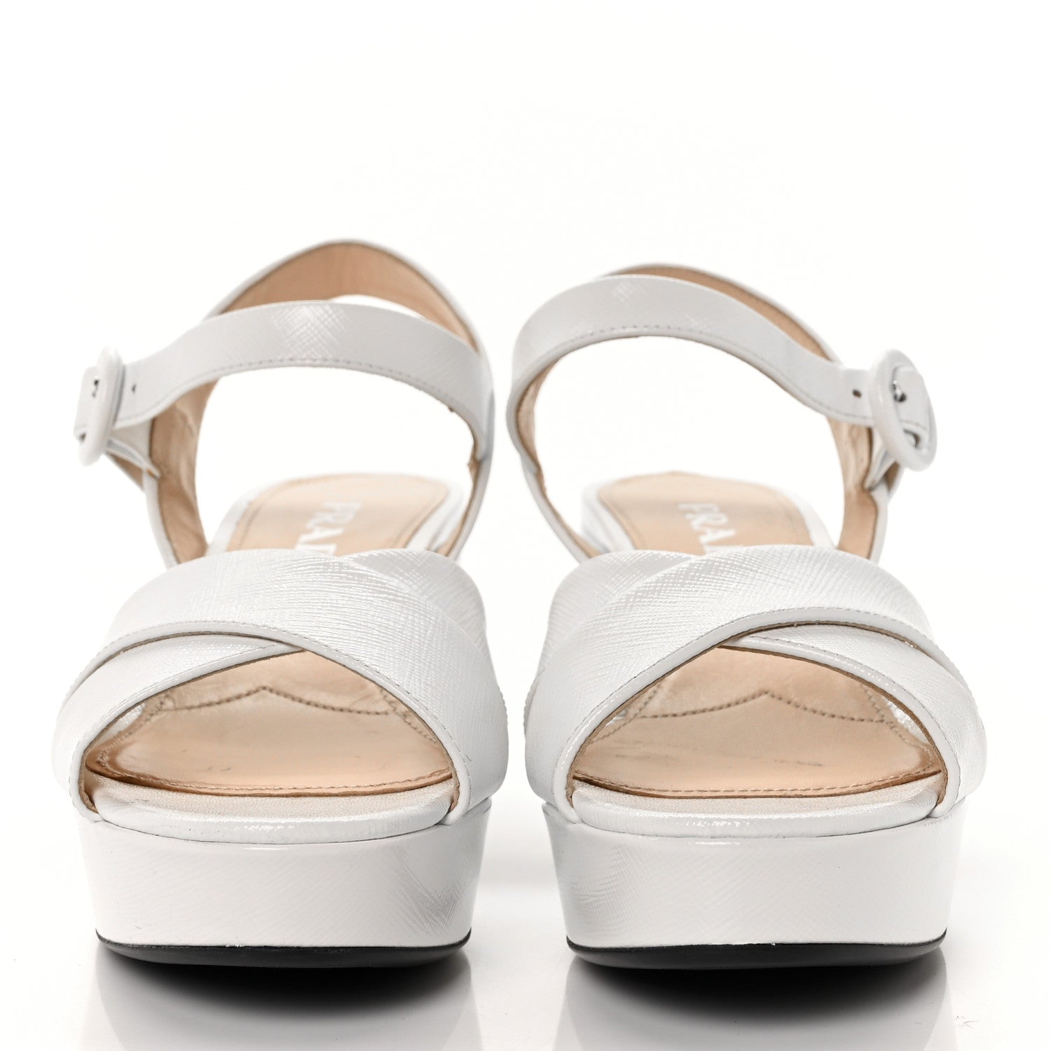 Prada Vernice Saffiano Embossed Crisscross Platform 20/65mm Sandals 37 White 2 of 10
