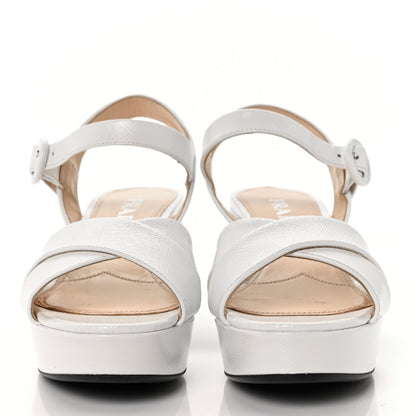 Prada Vernice Saffiano Embossed Crisscross Platform 20/65mm Sandals 37 White 2 of 10