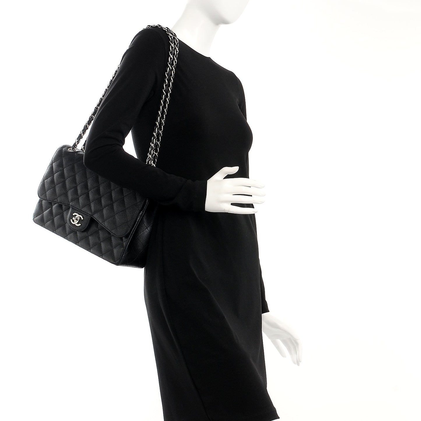 Caviar Quilted Jumbo Double Flap Black